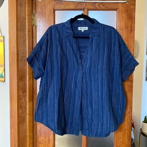 MADEWELL / Button-back Popover Shirt / Blue Stripe / Size L